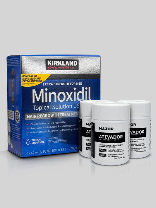 Caixa Minoxidil Kirkland 5% + Multivitamínico Ativador MAJOR