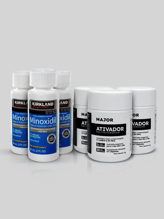 Kit 3x Minoxidil + 3x Multivitamínico Ativador MAJOR – Barba e Cabelo
