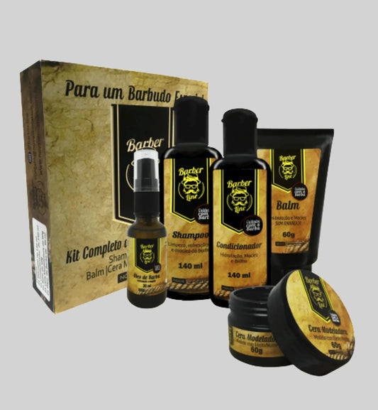 Kit para Cuidado da Barba - Shampoo + Condicionador + Balm + Cera Modeladora + Óleo para Barba